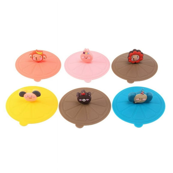 Silicone Cup Lids Cartoon Glass Cup Cover Reusable Anti-Dust Cup Covers for Mugs Animal Shape Hot Drink Cup Lids 6Pcs