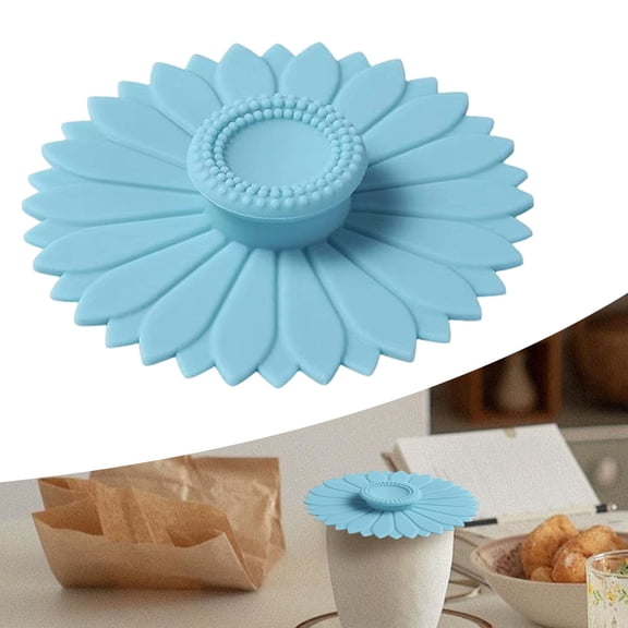 Silicone Cup Lids Regular, Creative Daisy Flower Dustproof Coffee Mug Covers, Reusable Airtight Leakproof Tea Pot Glass Suction Caps for Hot Cold Drinks, Light Blue, 1-Pack(NAVY)