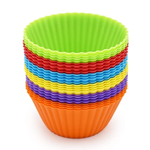 Silicone Cupcake Baking Cups 24 Pack,Reusable & Non-stick Muffin Cupcake Liners Holders Set for Party Halloween Christmas,Easy Clean Pastry Muffin Molds（Pack of 24,Multicolor）