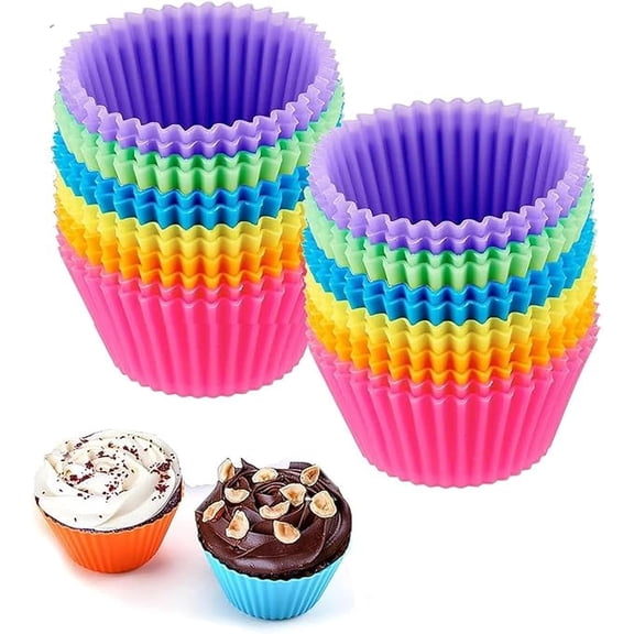 Silicone Cupcake Mould - 12 Pack,Reusable Non-Stick Muffin Liners,Multicolor Cupcake Molds For Baking,Perfect For Party,Halloween & Christmas,Easy Clean Pastry Accessories,Multicolour