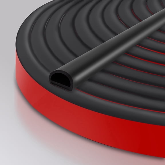 Silicone D Shape Weather Stripping Rubber Seal, 20FT Self Adhesive Weather Stripping for Boat, Auto, RV, Marine, Garage Doors/Window, W:0.7 in; H:0.4 in