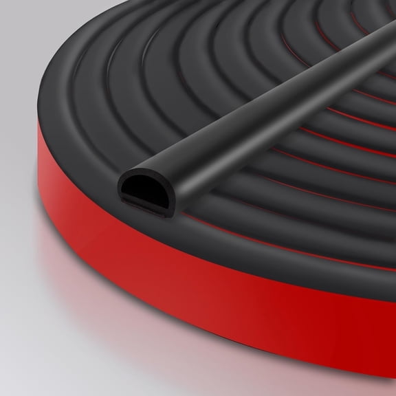 Silicone D Shape Weather Stripping Rubber Seal, 40FT Self Adhesive Weather Stripping for Boat, Auto, RV, Marine, Garage Doors/Window, W:1 in; H:1/2 in; 40Feet