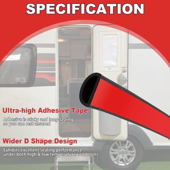 Silicone D Shape Weather Stripping Rubber Seal, 40FT Self Adhesive Weather Stripping for Boat, Auto, RV, Marine, Garage Doors/Window, W:1 in; H:1/2 in; 40Feet