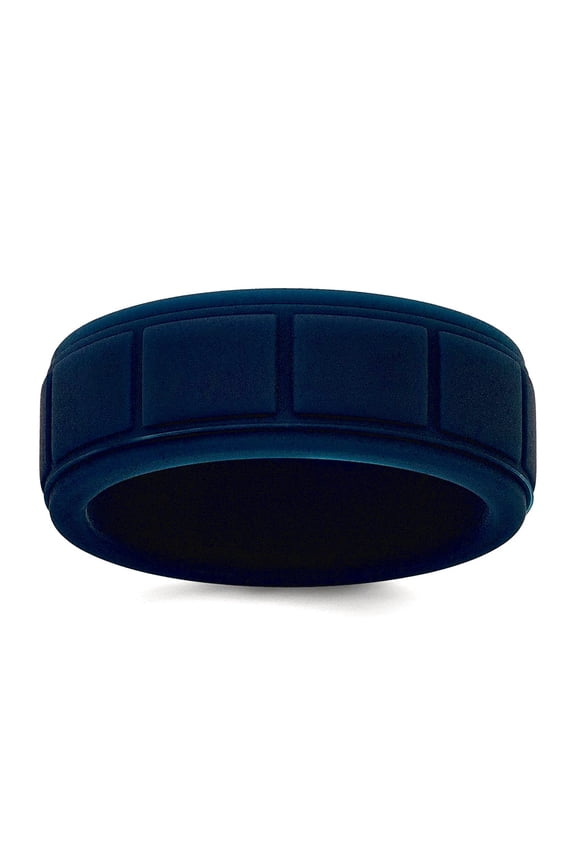 Silicone Dark Blue 8mm Grid Pattern Band Size 8 Ring for Women and Men