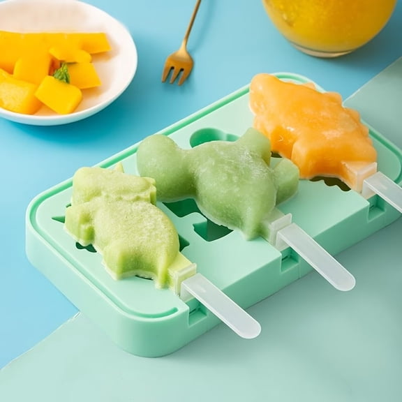 Silicone Dinosaur Popsicle Mold - Fun DIY Ice Cream Maker for Kids, Makes 3 Popsicles at Once, Perfect for Home Use