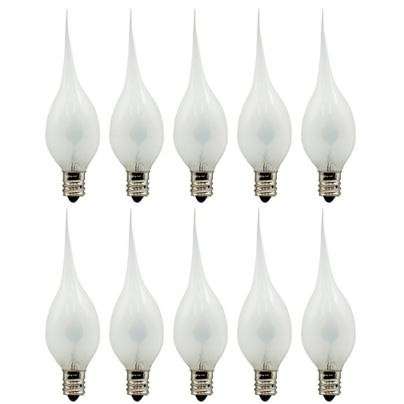 Silicone Dipped Flicker Flame C7 Bulbs, 1W 120V, E12 Candelabra Base - Replacement for Window Candles, Chandeliers & String Lights | 10 Pack