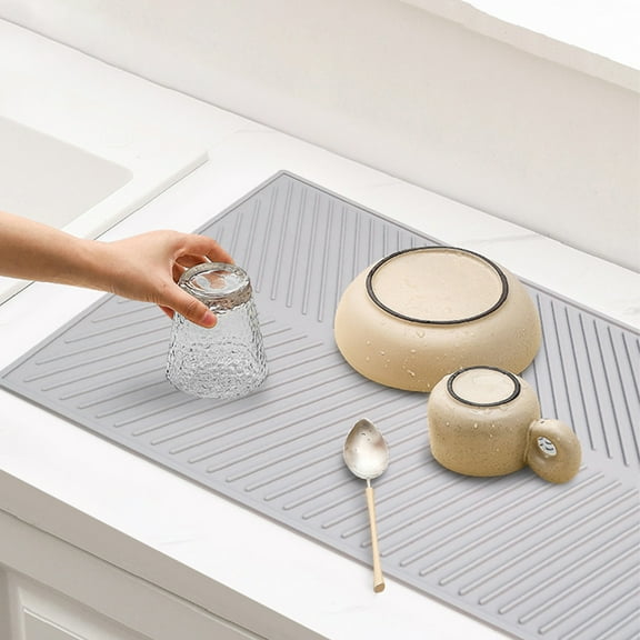 Silicone Dish Draining Mat, Eco Friendly Dish Drying Mat, Kitchen Counter Anti-Skid and Heat Insulation Pad, Heat-resistant Silicone Mat for Kitchen Counter or Sink, Refrigerator or Drawer Liner