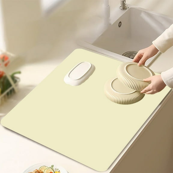 Silicone Dish Drying Mat 16x12 Multiple Usage,Easy clean,Eco-friendly,Heat-resistant Silicone Mat Dish Drying Mats For Kitchen Counter or Sink,Refrigerator or Drawer Liner Beige 16inchx12inch