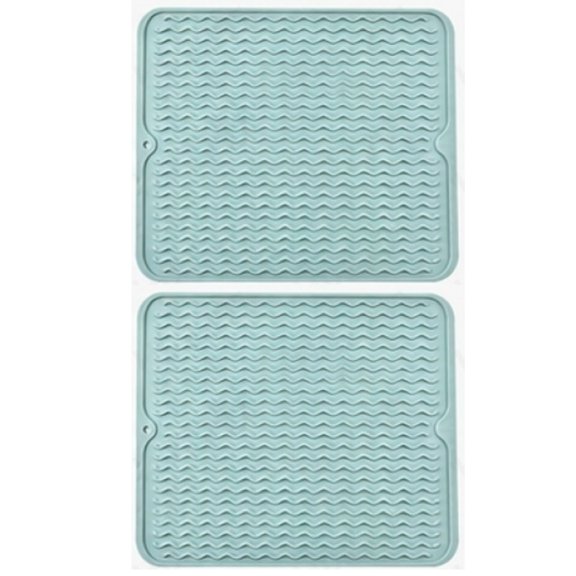 Silicone Dish Drying Mat, 2 Pack Non-Slip Counter Pad with Wavy Ridges, Quick-Dry Heat-Resistant Mat, Dishwasher Safe for Kitche 11.81" x 15.75"