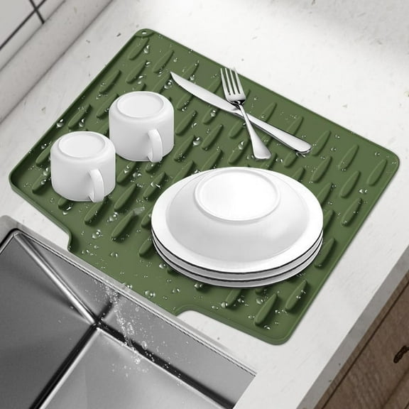 Silicone Dish Drying Mat, 2025 Upgraded Drying Matt Kitchen Counter, Faucet Dish Drainer Mat, Heat Resistant Non-Slip Drain Pad 16 x 12 inch (Green, Standard)