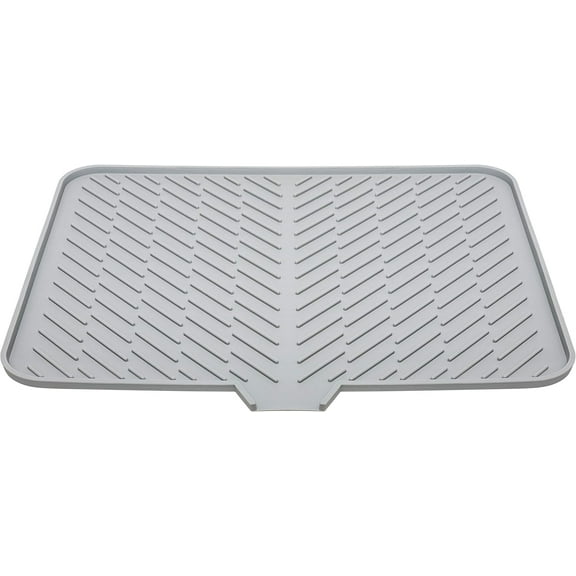 Silicone Dish Drying Mat with Built-in Drain Lip - Hygienic Drying Pad - Sturdy Compact Easy to Clean Tray Protects Surfaces Prevents Water Build Up - 23 X 17 (Grey)