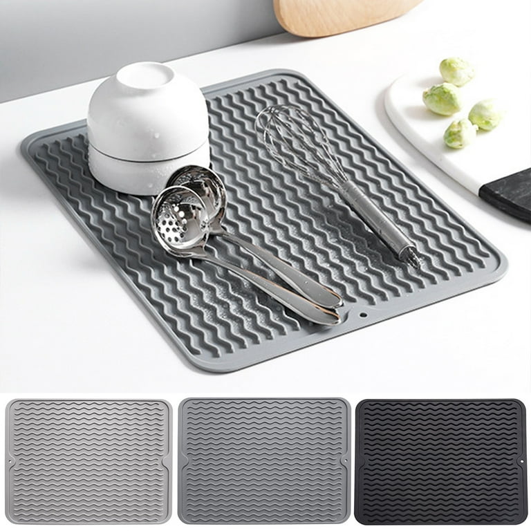 Silicone Dish Drying Mat with Built-in Drain Lip Hygienic Drying