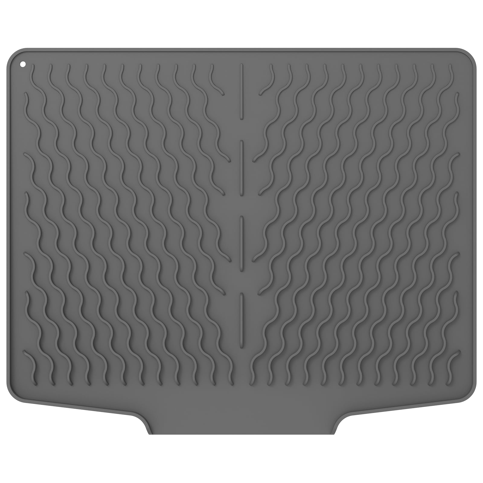 Silicone Dish Drying Mat For Countertop – Heat Resistant, Nonslip Drain Board With Flip-Up Lip & Hanging Hole (Black)