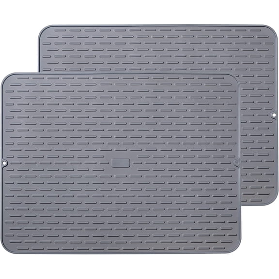 Silicone Dish Drying Mat - Extral Large 20" x 16" - Set of 2 Flexible Rubber Drying Mat, Heat Resistant Silicone Trivet, Countertop Mat, Dish Draining Mat, Sink Mat