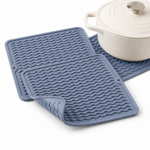 Silicone Dish Drying Mat, Heat Resistant & Fast Drying Ribbed Design, Waterproof Countertop Protector for Kitchen, Coffee Bar, Under Sink and Pet Bowls
