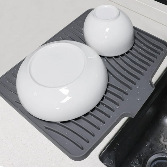 Silicone Dish Drying Mat for Kitchen Counter, Drying Mat with Drain Lid, Dish Drying Pad for Multiple Usage, Easy to Clean, Eco-Friendly,Heat-Resistant and Non-Slip Silicone Mat(16”X13”Grey )