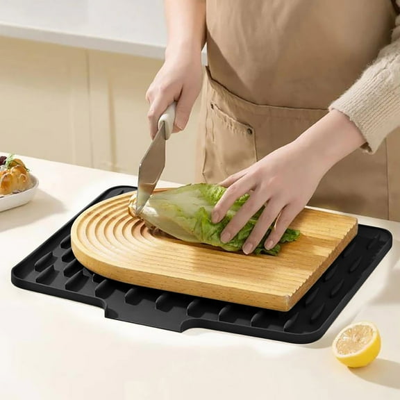 Silicone Dish Drying Mat for Kitchen Counter, Fast Drainage Non-Slip Base, Heat Resistant for Dishes, Fruits, Vegetables, Dishwasher Safe (15.75x12.6 in,Black)