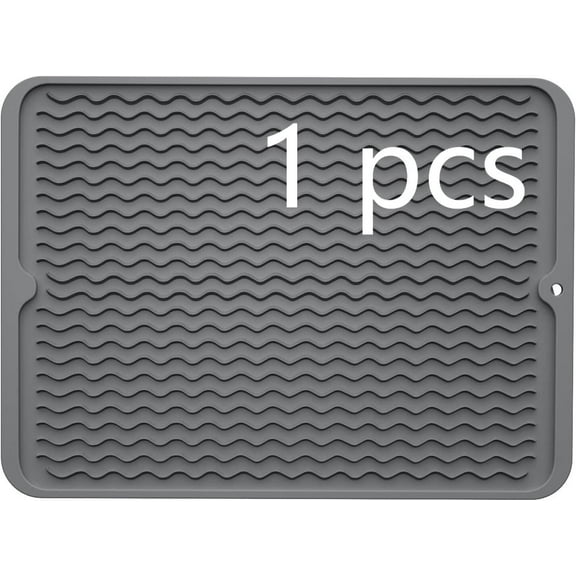 Silicone Dish Drying Mat for Kitchen Counter,Non-Slip Easy Clean,Multipurpose Drainer Mat for Drying Dishes,Eco Friendly,Heat Resistant Pad for Refrigerator or Drawer Liner-12"*16"-Gray