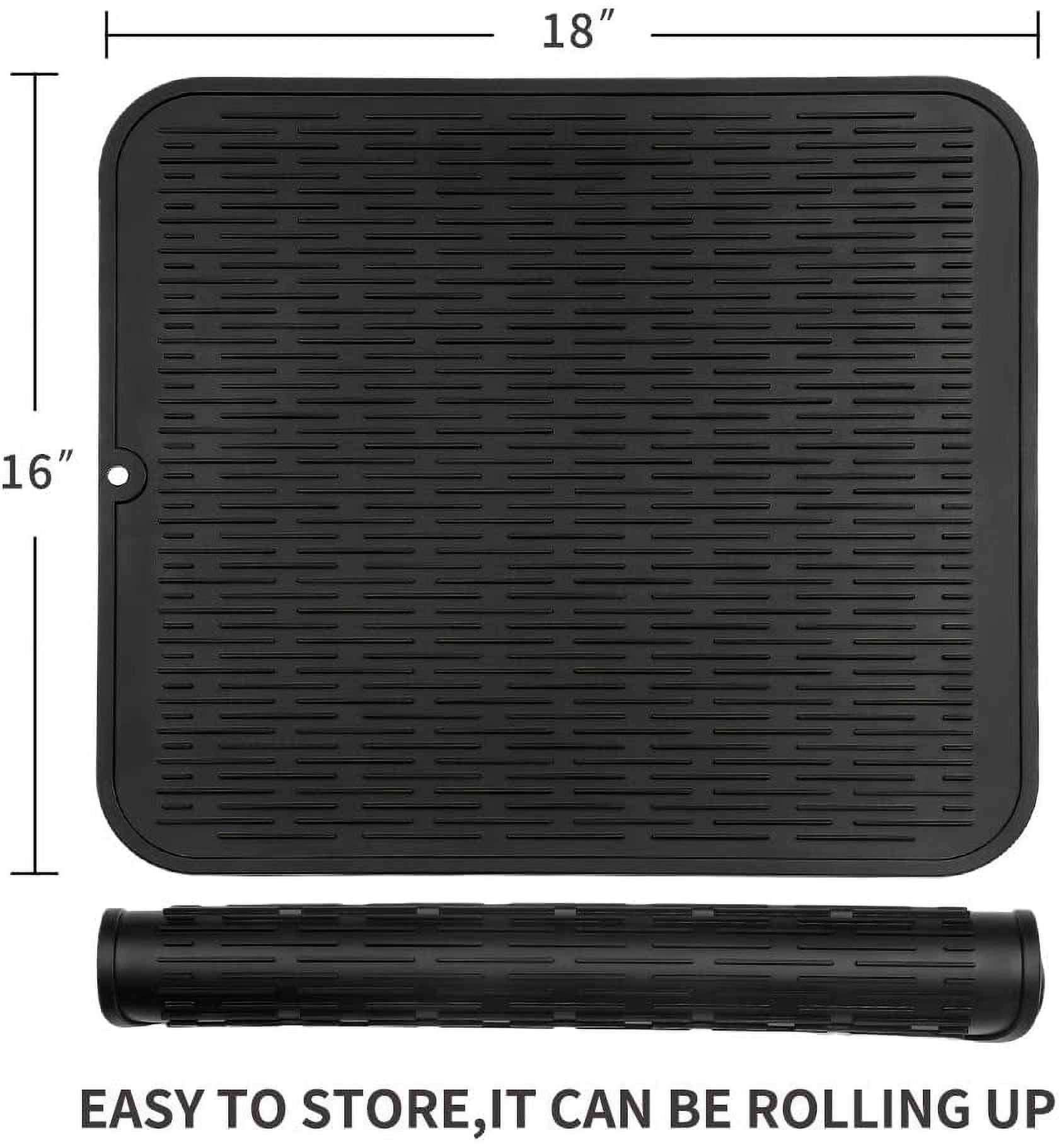 Comfy Grip Rectangle Black Silicone Dish Drying Mat - 15 3/4 x 11