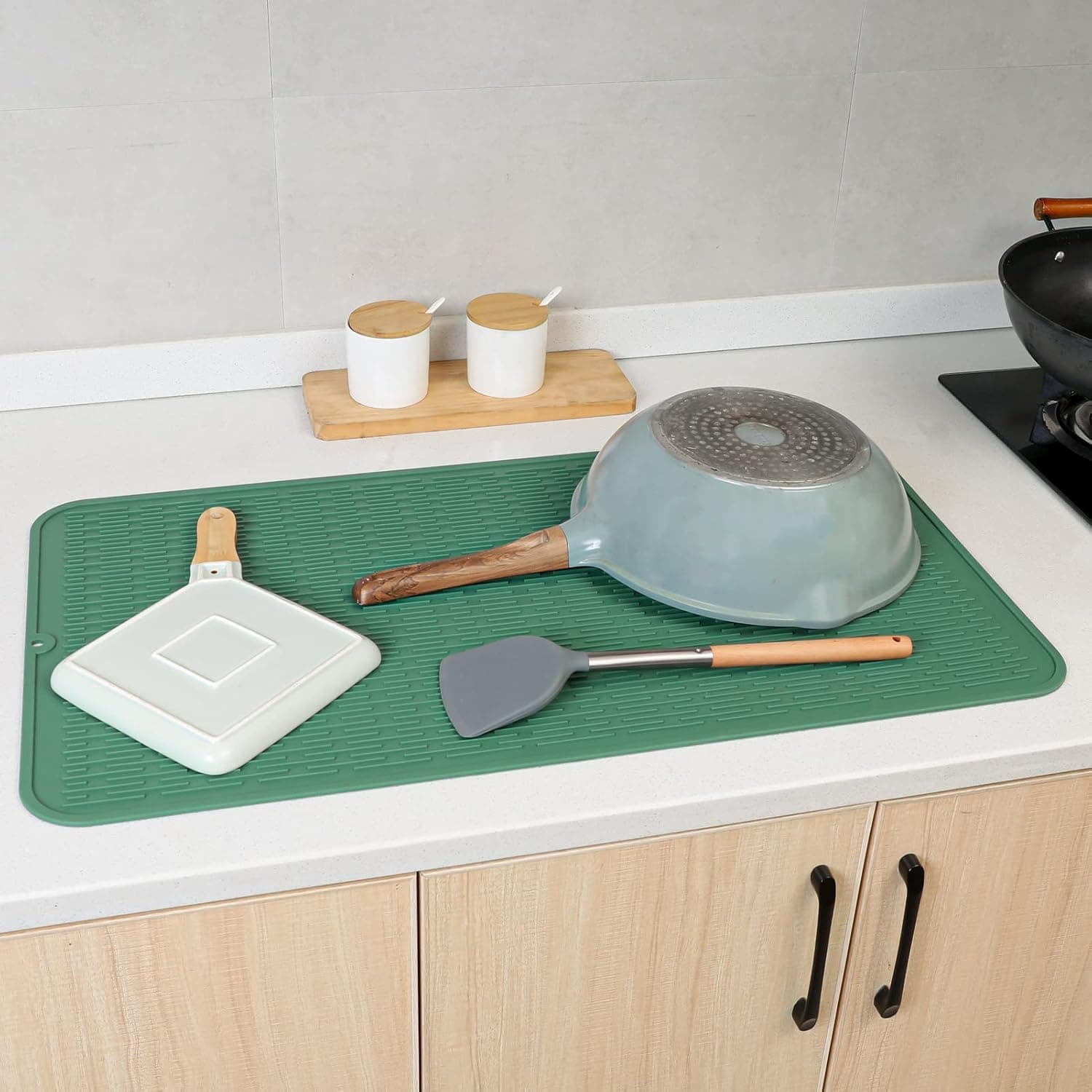 Silicone Dish Drying Mat for Multiple Usage,Easy clean,-friendly,Heat-resistant Silicone Mat for Kitchen Counter or Sink,Refrigerator or Drawer Liner Green 4XL 32 inches x 18 inches