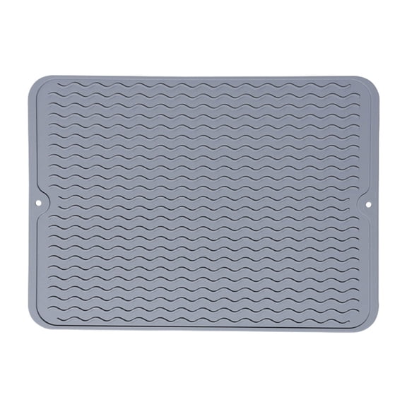 Silicone Dish Drying Mat — Quick-Dry Ridges Counter & Sink Pad, Heat-Resistant Trivet, Easy Clean Multi Usage Drying Matt, Non-Slip & Dishwasher Safe, Roll-Up Storage, 11.8×15.7 Inch,Grey