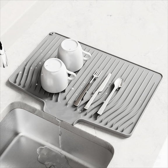 Silicone Dish Drying Mat for Kitchen Counter - Non-Slip, Heat Resistant with Built-in Drain, 18.9"x13.6"