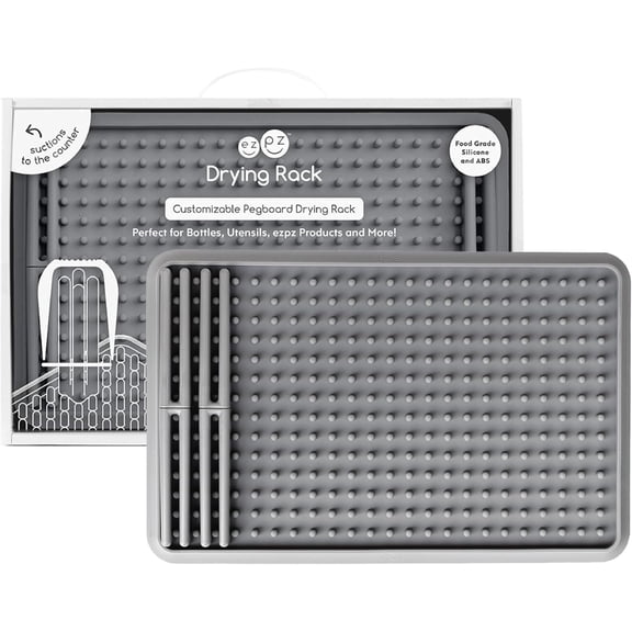 Silicone Dish Drying Rack With Suction Base - Gray - Adjustable Pegs