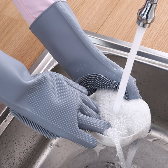 Silicone Dishwashing Gloves, Multi-Purpose Scrubber Gloves for Kitchen, Bathroom & Pet Cleaning Kitchen Essential for Hand Protection