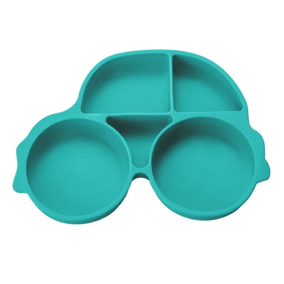 Silicone Divided Toddler Plate - Portable Non Slip Feeding Plates, for Children Babies and Kids, BPA Free, Car Shaped Baby Dinner Plate