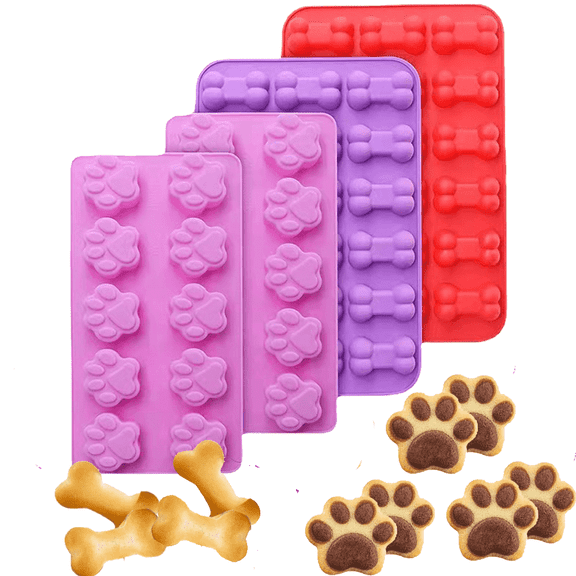 Silicone Dog Bone Paw Molds Dog Treat Molds Silicone Shapes for Frozen Treats Baking