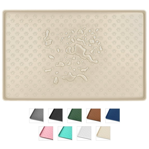 Silicone Dog Food Mat, Pet Placemat for Prevent Feeding Spills, Waterproof Dog Bowl Mats for Food and Water, Cat Food Mat for Pet Feeder, Beige