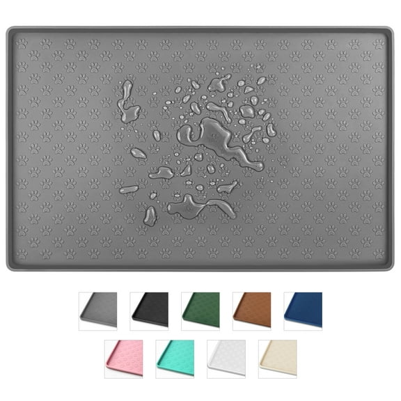 Silicone Dog Food Mat, Pet Placemat for Prevent Feeding Spills, Waterproof Dog Bowl Mats for Food and Water, Cat Food Mat for Pet Feeder, Gray