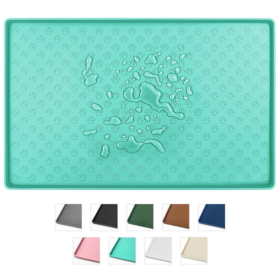 Silicone Dog Food Mat, Pet Placemat for Prevent Feeding Spills, Waterproof Dog Bowl Mats for Food and Water, Cat Food Mat for Pet Feeder, Green