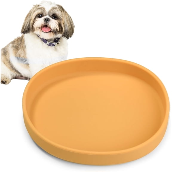 Silicone Dog Food Plate Shallow Dog Bowl Flat Cat Dish Small Puppy Plates for Small Dogs and Cats Whisker Fatigue Pet Feeding Bowls for Dry and Wet Food (Light Brown)