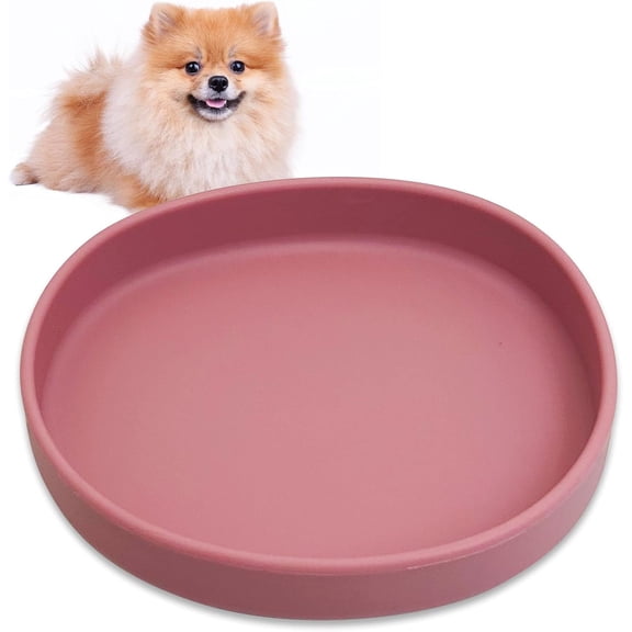 Silicone Dog Food Plate Shallow Dog Bowl Flat Cat Dish Small Puppy Plates for Small Dogs and Cats Whisker Fatigue Pet Feeding Bowls for Dry and Wet Food (Light Brown)