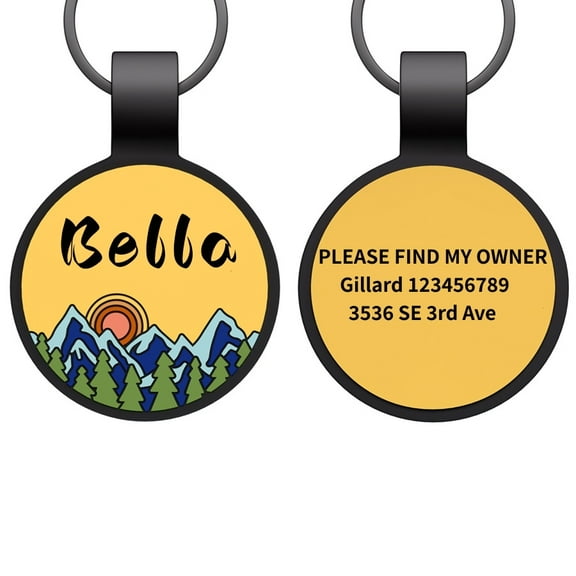 Silicone Dog Tag with Design, Silent Personalized Engraved Dog and Cat Name Pet ID Tags, Soundless No More Jingling Dog Tags Outdoor Colorful Designs, Mountain, Forest and Space Theme, C