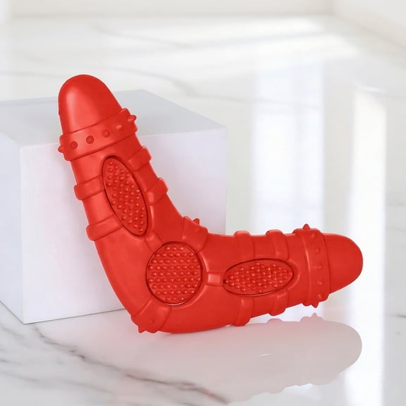Silicone Dog Toy, Tough Chew Toy for Small & Medium Aggressive Chewers, Interactive Puppy Teeth Cleaning & Gum Massage Tool, Red Tug & Fetch Training Toy(Red, Boomerang)