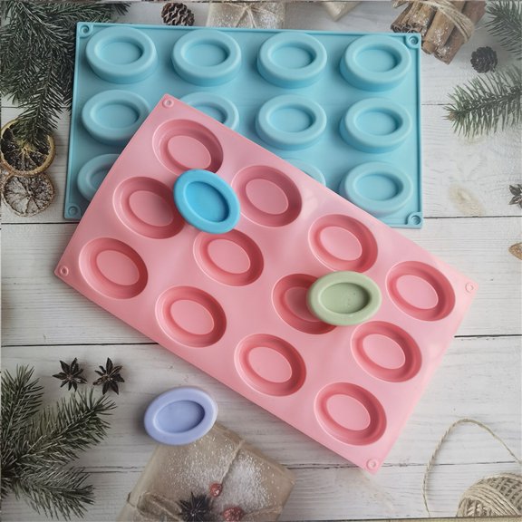 Silicone Donut Mold, Non-sticky Oval Shape Chocolate Mould DIY Tool 12 Holes DIY Baking Tray Silicone Doughnut Mold Kitchen Gadget