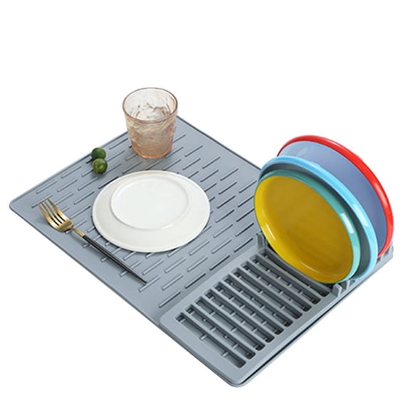 Silicone Drain Dish Rack for Kitchen Counter - Non-Slip Drying Mat for Plates, Bowls, Cups & Utensils - Fast Water Drainage, Space-Saving, Food-Grade Silicone