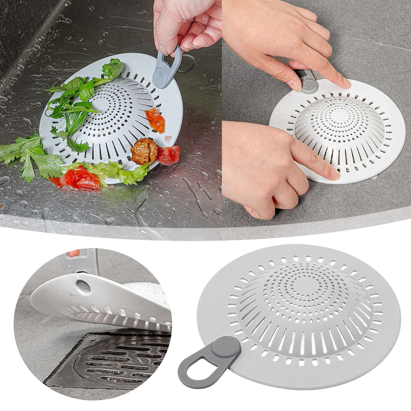 Silicone Drain Strainer Hair Catcher for Bathroom Kitchen, Pull-Tab ...