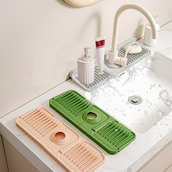 Silicone Drainage Mat | Button-Style Countertop Splash Guard & Drying Mat | Non-Slip Kitchen & Bathroom Sink Protector | Fast Water Diversion | 14.6x5.5 in | Single Unit