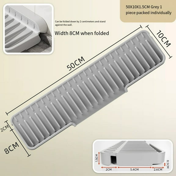 Silicone Drainage Mat For Kitchen Sinks Narrow Edge, Anti Splash In Gray & White