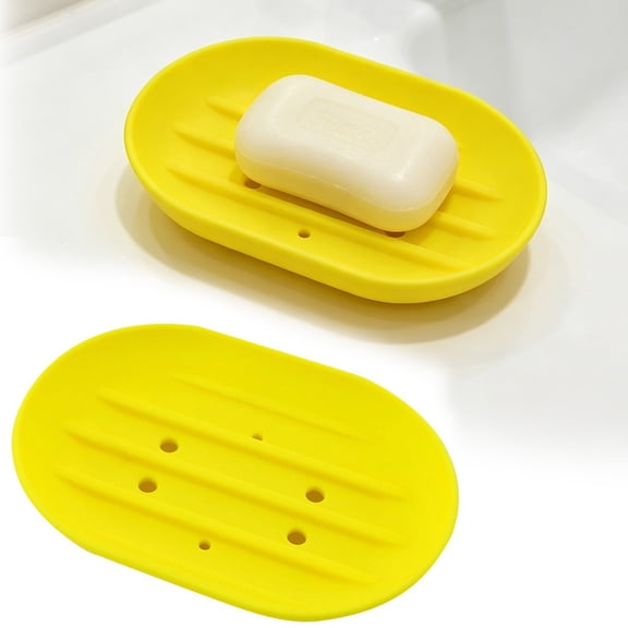 Silicone Drainage Tray - Kitchen Soap Dish Drying Rack - Perforated Drip Catching Stand - Sponge and Dishcloth Organizer - 1 Pack - Yellow