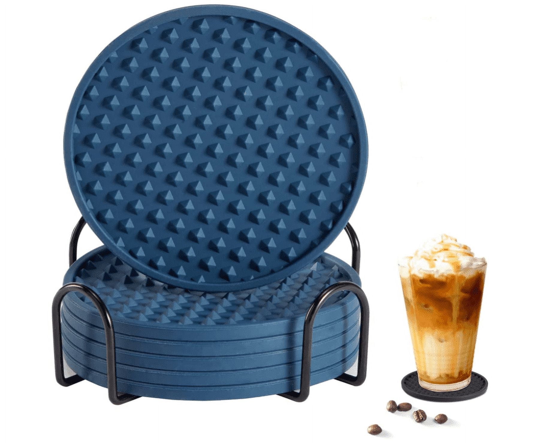 Casewin 6 Pcs Silicone Drink Coasters with Metal Holder - Non-Slip ...