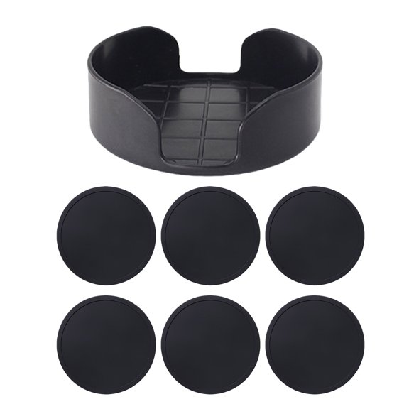 Silicone Drink Mats, 6-Pack Round Cup Pads with Stand for Home Desk