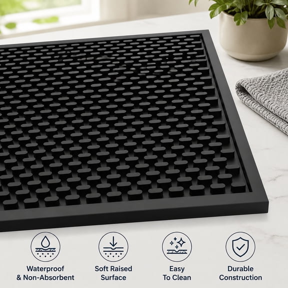 Silicone Drip Mat - 1/2 Inch Thick, Heat Resistant, Food Safe Drying Mat for Glasses, Kitchen Counter, Coffee Bar, Restaurant - 18x12 Inch Non Slip Mat