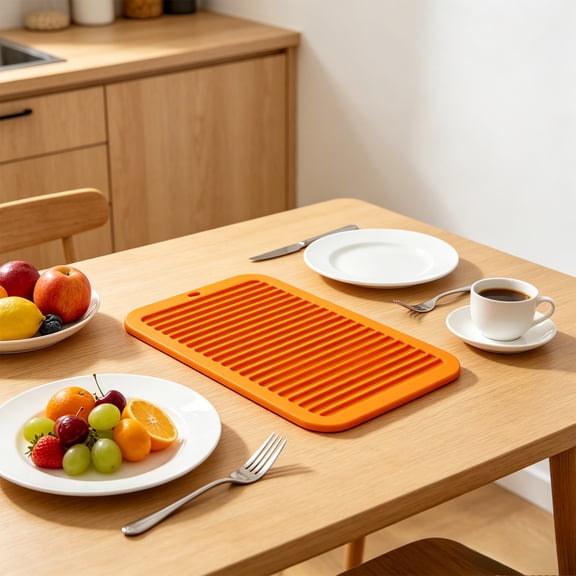 Silicone Drying Mat For Kitchen Counter, Heat Resistant Dish Drying Pad With Drainage Design Multipurpose Counter Protection Surface, Counter Protector for Sink Area Coffee Bar Cooktop Appliance Use