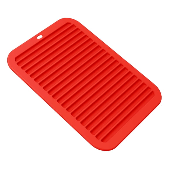 Silicone Drying Mat, Kitchen Counter Sink Drainage Pad Flexible Water Catcher Dish Draining Tray Cup Utensil Protector Heat Resistant Surface Saver Easy Clean Gray 12.2x9.45in Red