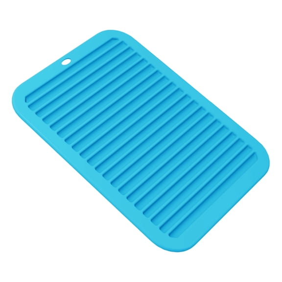 Silicone Drying Mat, Kitchen Counter Sink Drainage Pad Flexible Water Catcher Dish Draining Tray Cup Utensil Protector Heat Resistant Surface Saver Easy Clean Gray 12.2x9.45in Blue