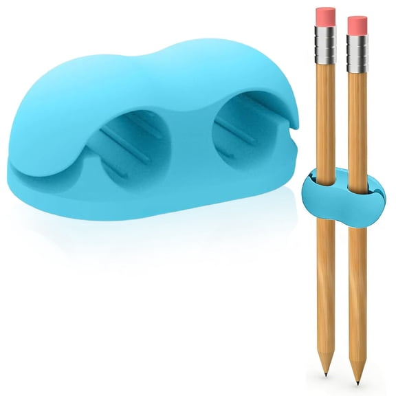 Silicone Dual-Hole Pen Rest - 2-Hole Desk Pencil Stand - Flexible Desk Organizer - Blue